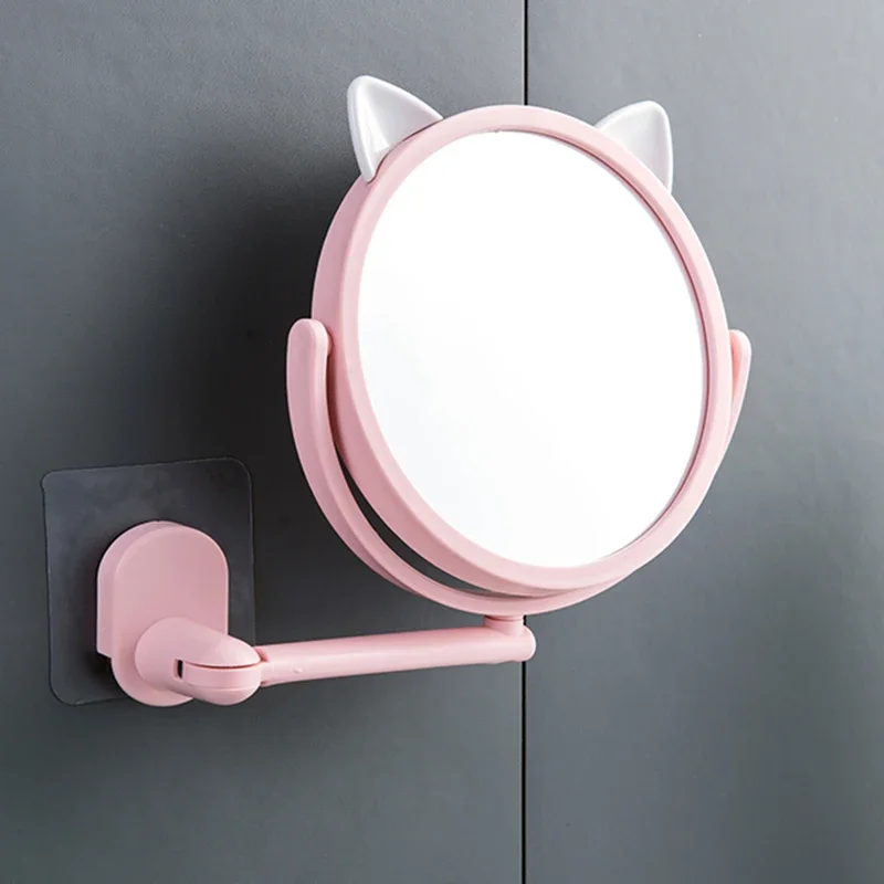 Bathroom Wall Mounted Flexible Mirror Make Up Small Cute Mirror Vanity Cosmetic Modern Maiden Espejo Pared Decorating Room Items