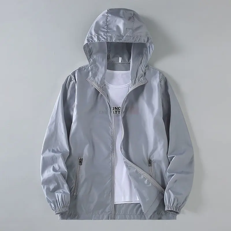 Men's Summer Ice Silk Lightweight Casual Sun Protection Jacket Breathable Cool Feeling Loose Fit Long Sleeve Hooded Coat