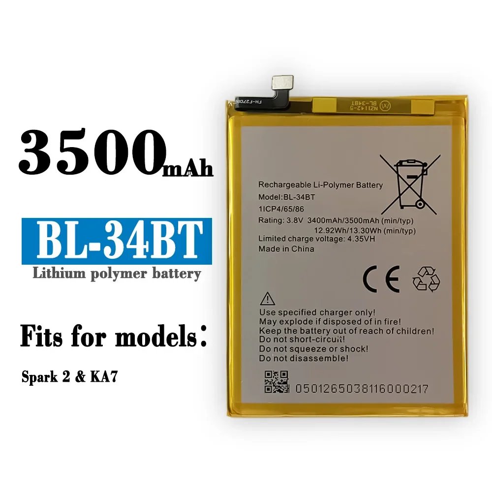 High Quality Mobile Phone Battery For Tecno KA7 Spark 2 Mobile Phone BL-34BT New Built-in Neutral Lithium Battery