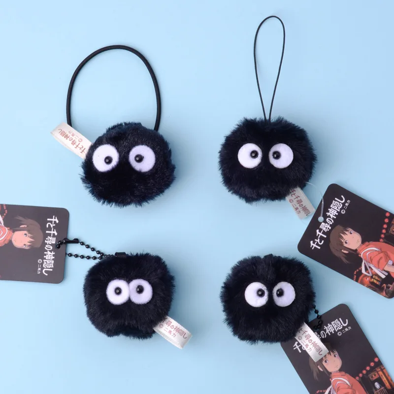 

Anime Spirited Away Plush Pendant Cartoon Black Carbon Briquettes Hair Ring Kawaii Child Hair Ring Cute Plush Keychain Wholesale