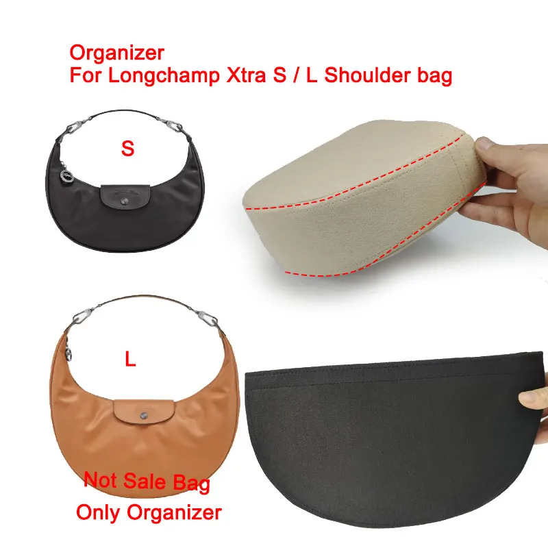 Felt Bag Insert Purse Organizer Fit For Longchamp Le Pliage Xtra Shoulder Bag Crescent Handbag Inner Liner Half Moon Bag Shaper