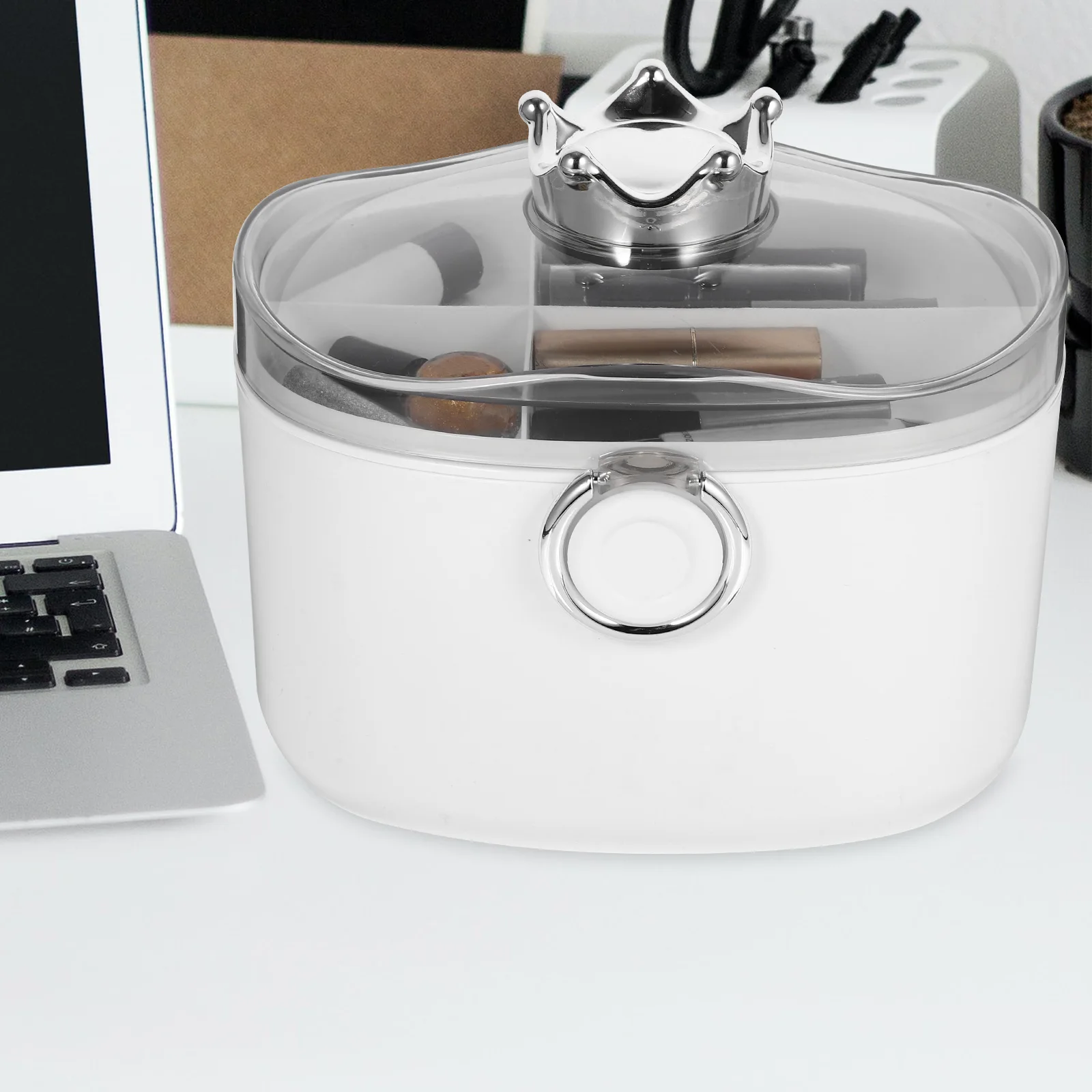 

Hair Accessories Storage Box Transparent Crown Style Decor Organizer Case for Girls White Jewelry Container Portable Desktop