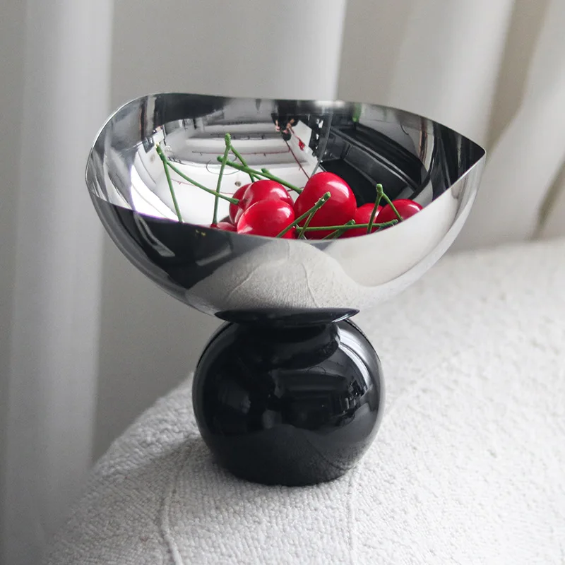 

Luxury Marble Round Bead Base Fruit Tray, Stainless Steel Tray, Tableware, Kitchen Table Ornaments, High Legged Metal Tray
