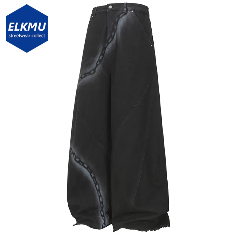 

Chain Graphic Baggy Jeans Black Loose Wide Leg Denim Pants Men's Streetwear Harajuku Oversized Hip Hop Jeans