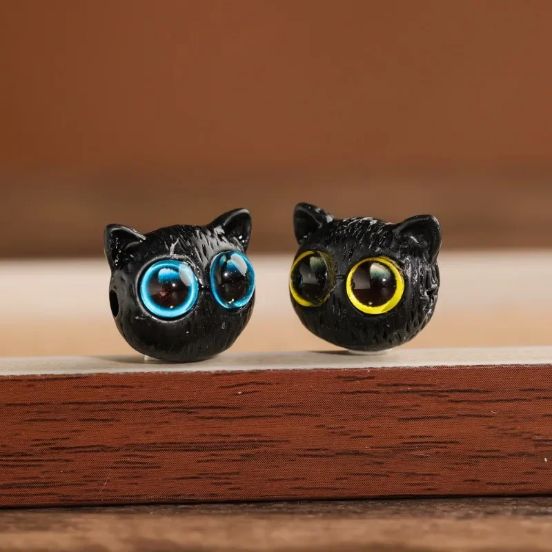 Perles de tête de chat 3D pour bricolage, bracelet fait main, collier, dessin animé, grands yeux, théâtre, outils conseillers, bijoux, accessoires exécutifs, 10 pièces