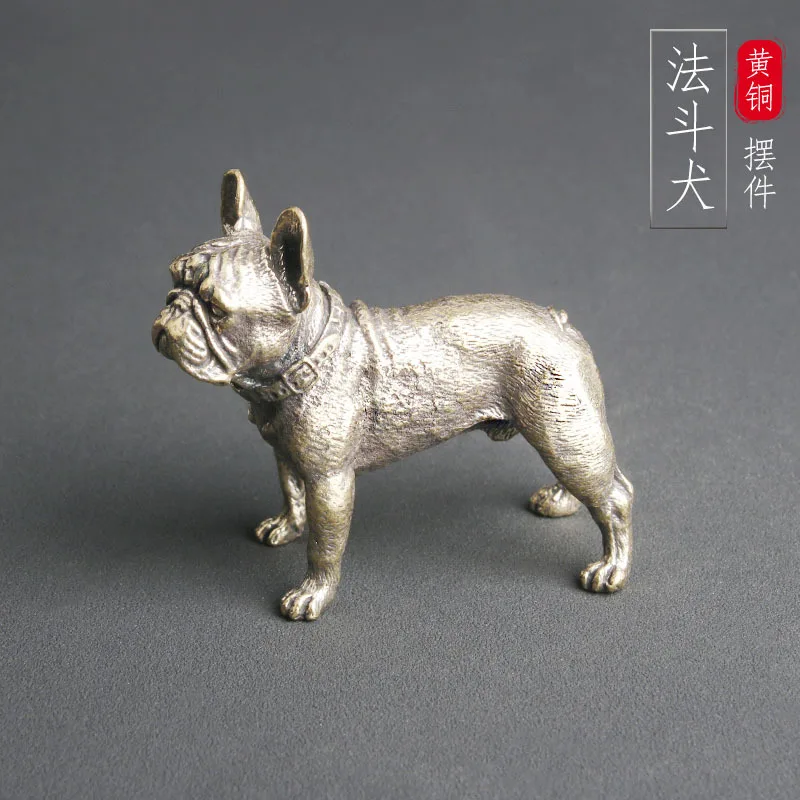 Solid brass French Bulldog tabletop ornament, twelve zodiac animals, dog prosperity, bulldog, copper carving handicraft, tea pet