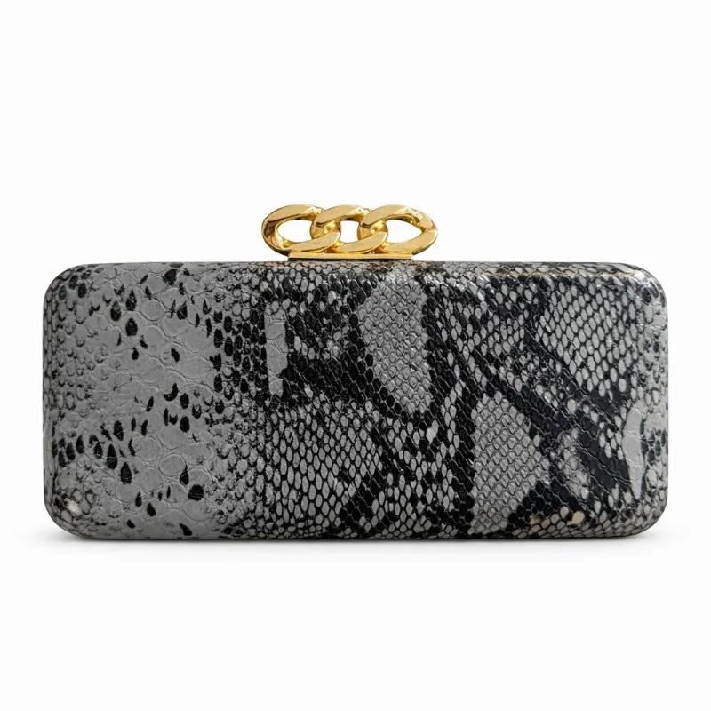Retro Luxury Design Snake Skin Pattern Pu Leather Evening Bag Fashionable and Unique   Socialite Clutch Bag with Gold Chain 2026