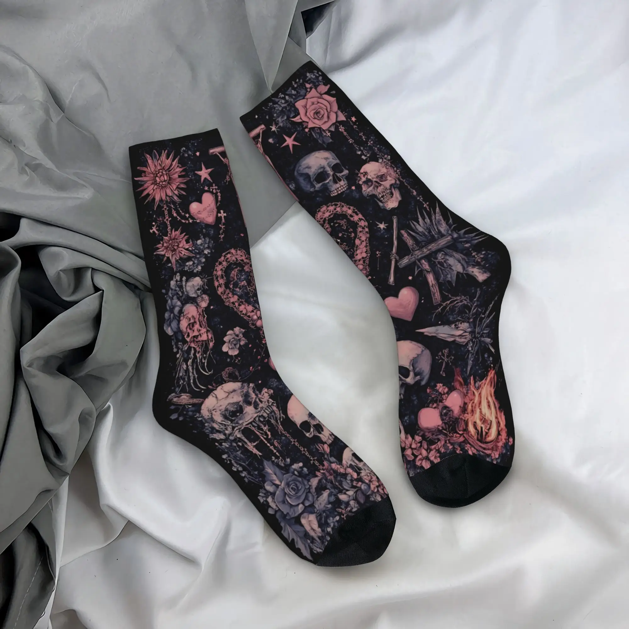 Happy Funny Male Men Socks Casual Halloween Gothcore Sock Witchy Cross Graphic Women's Socks Spring Summer Autumn Winter