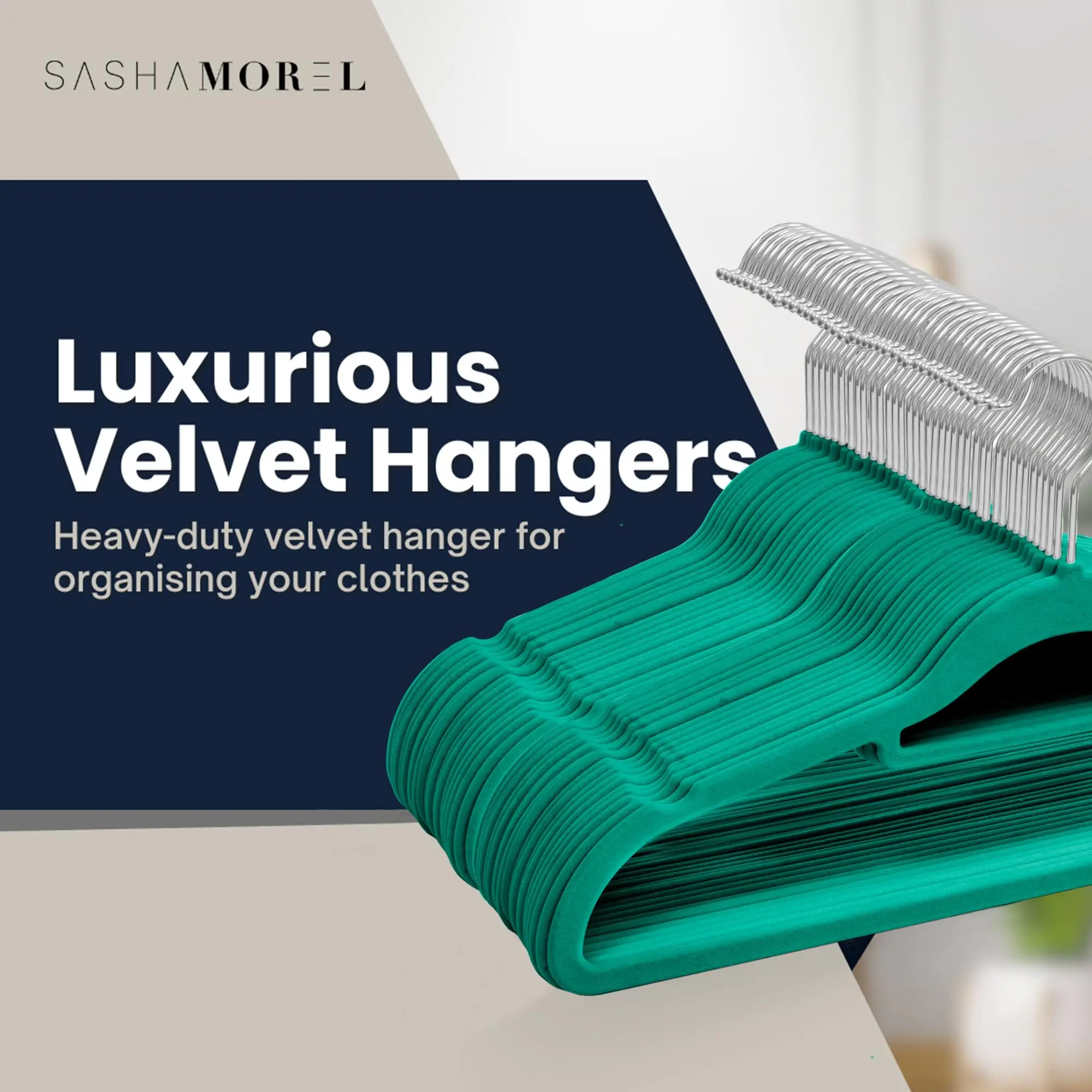 50 Pack Velvet Hangers | Non Slip Velvet Hangers for Clothes with Tie Organisers | Space Saving Hangers
