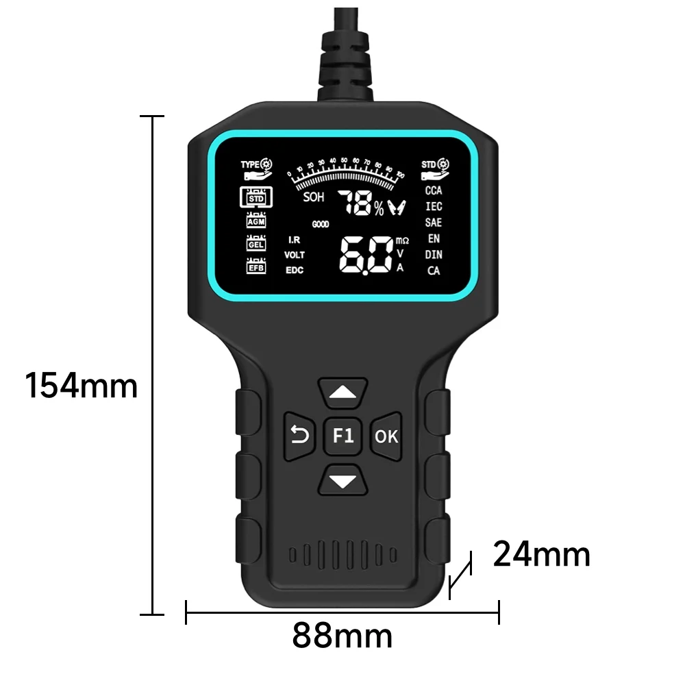 Vehicle Battery Analyzer for 6V/12V/24V, 100‑2000 CCA, Digital Color Touch Screen, Battery Not Included