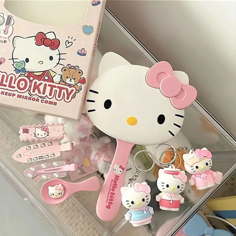 

Kawaii Hello Kitty Mirror Comb Integrated Makeup Mirror Portable Handheld Home Cute Stuff Handle Make Up Mirror For Women Girls