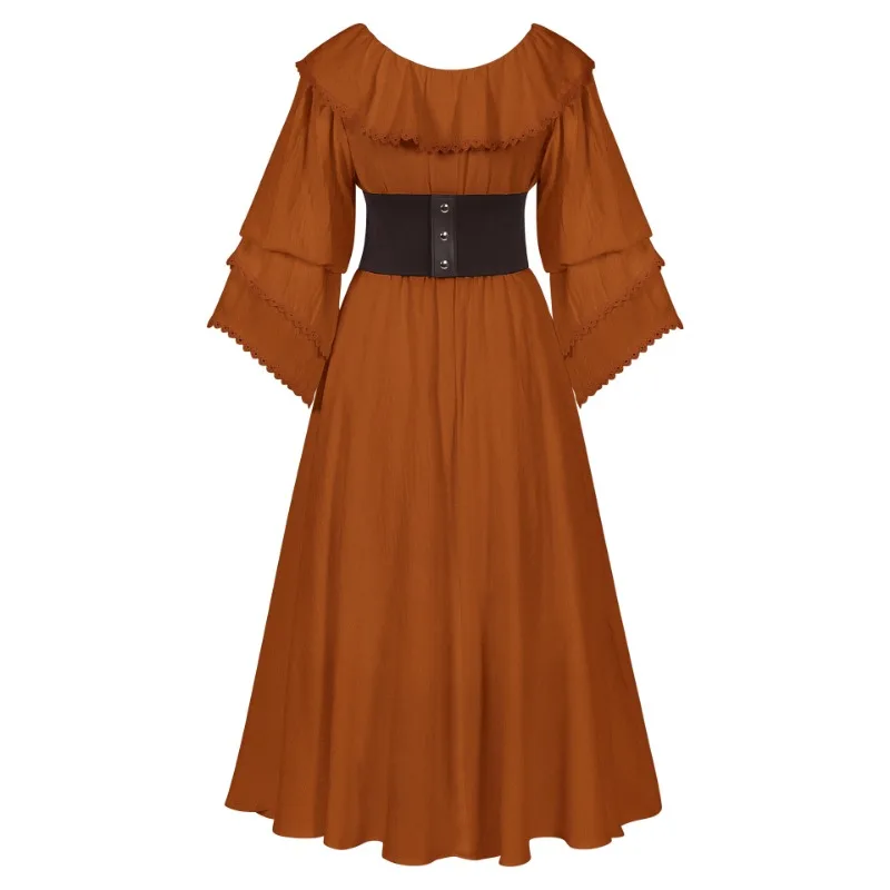 Neue Retro-Puppenkragen-Rüschen-Langarm-Renaissance- und bodenlange Kleider in Übergröße für Damen, Spielkleider