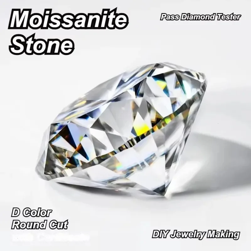 Lab Moissanite Stone Round Cut D Color VVS1 0.1ct-12ct Lab Grown Gemstone Charms for Jewelry Making Pass Diamond Tester