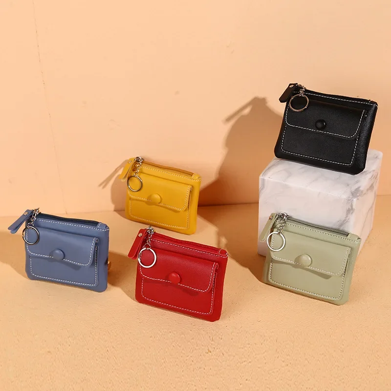 Mini porte-cartes de crédit pour femmes et filles, sacs d'argent, fermeture éclair, en cuir Pu, rangement de cartes d'argent, porte-clé avec porte-clés, pochette pour enfants