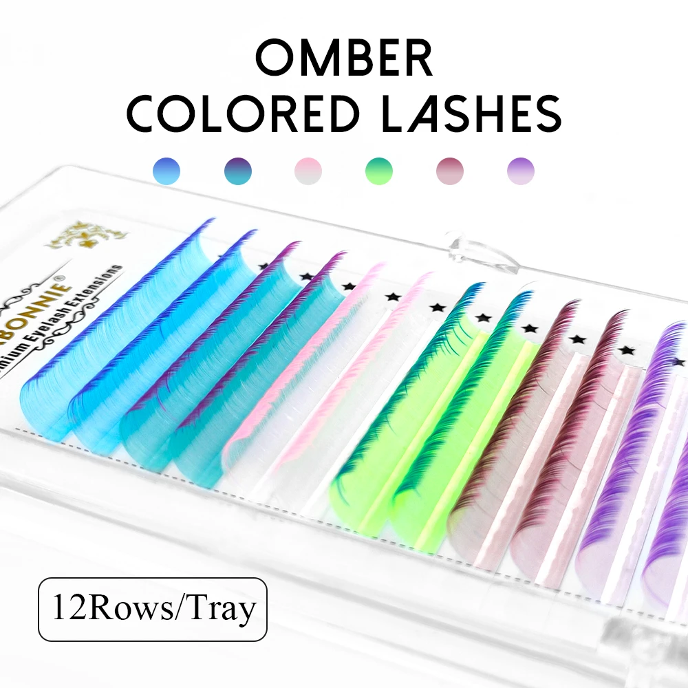 Abonnie 12Rows Ombre Gradient Color Eyelash Extension Mix Colored Glitter Spikes Fairy Eye Lashes Faux Cilios