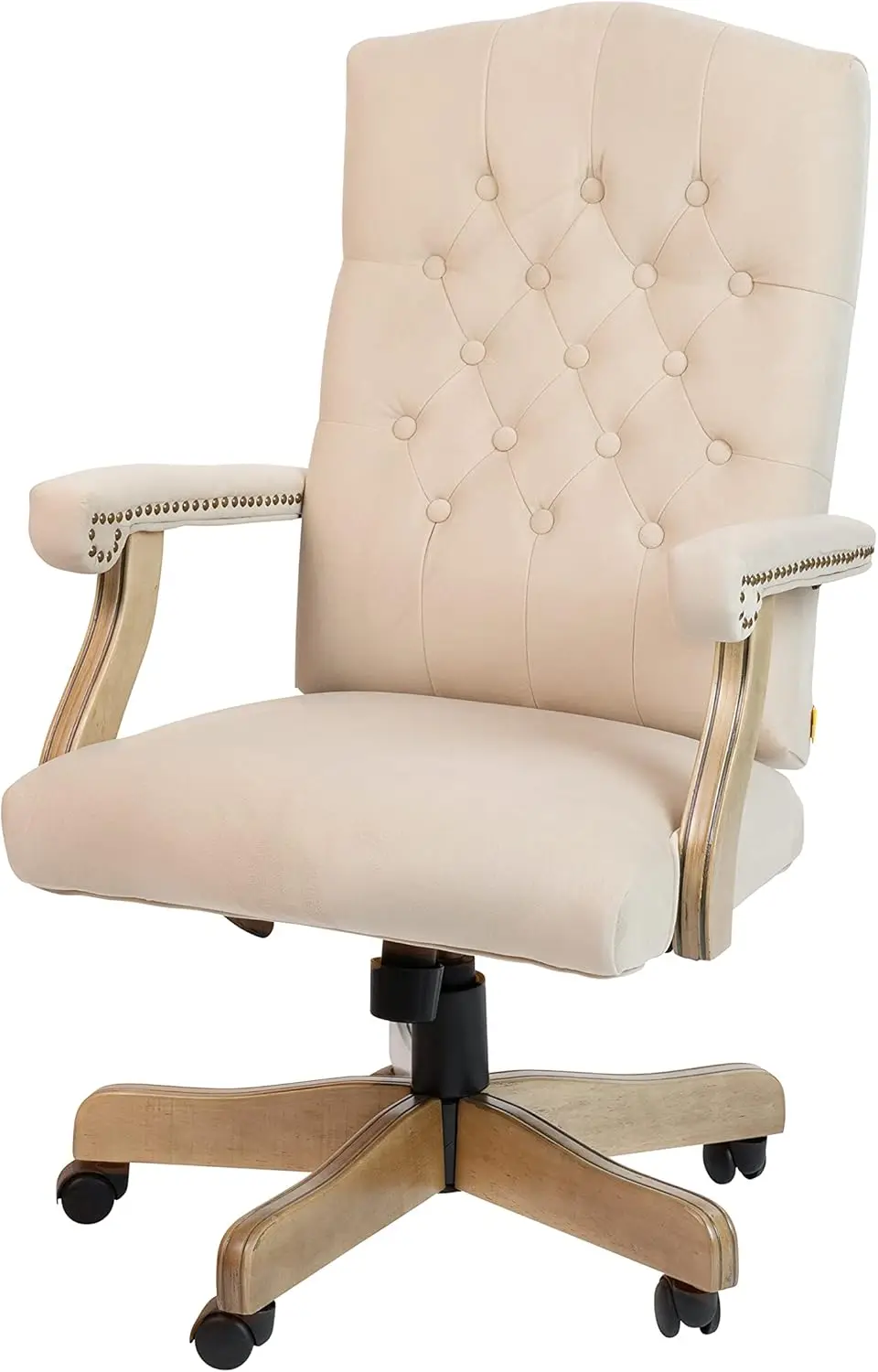 

Derrick Traditional Microfiber Tufted Swivel Office Chair, Wood Base, Ergonomic High-Back, Ivory/Brown