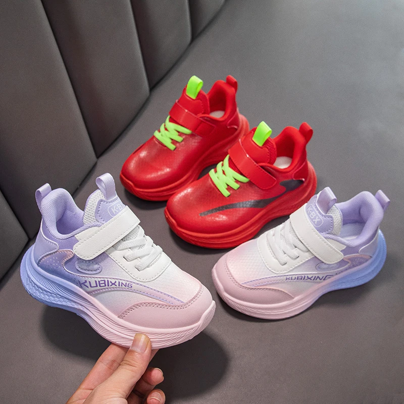 

Kids Gradient Mesh Sneakers with Adjustable Strap, Breathable Upper, Non-slip Thick Sole, Casual Sports Shoes for Boys & Girls