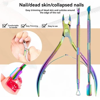 3PCS 매니큐어 도구 세트 죽은 피부를 제거하는 스테인레스 스틸 네일 파일 매니큐어 도구 세트 죽은 피부 펜치
