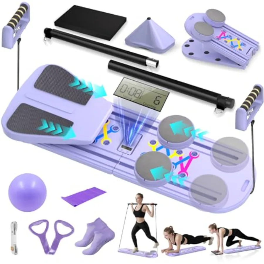 

Home Pilates Board: Foldable Reformer Set with Timer, 6-in-1 Multifunctional Portable Machine Black, High-Density Foam Steel, S