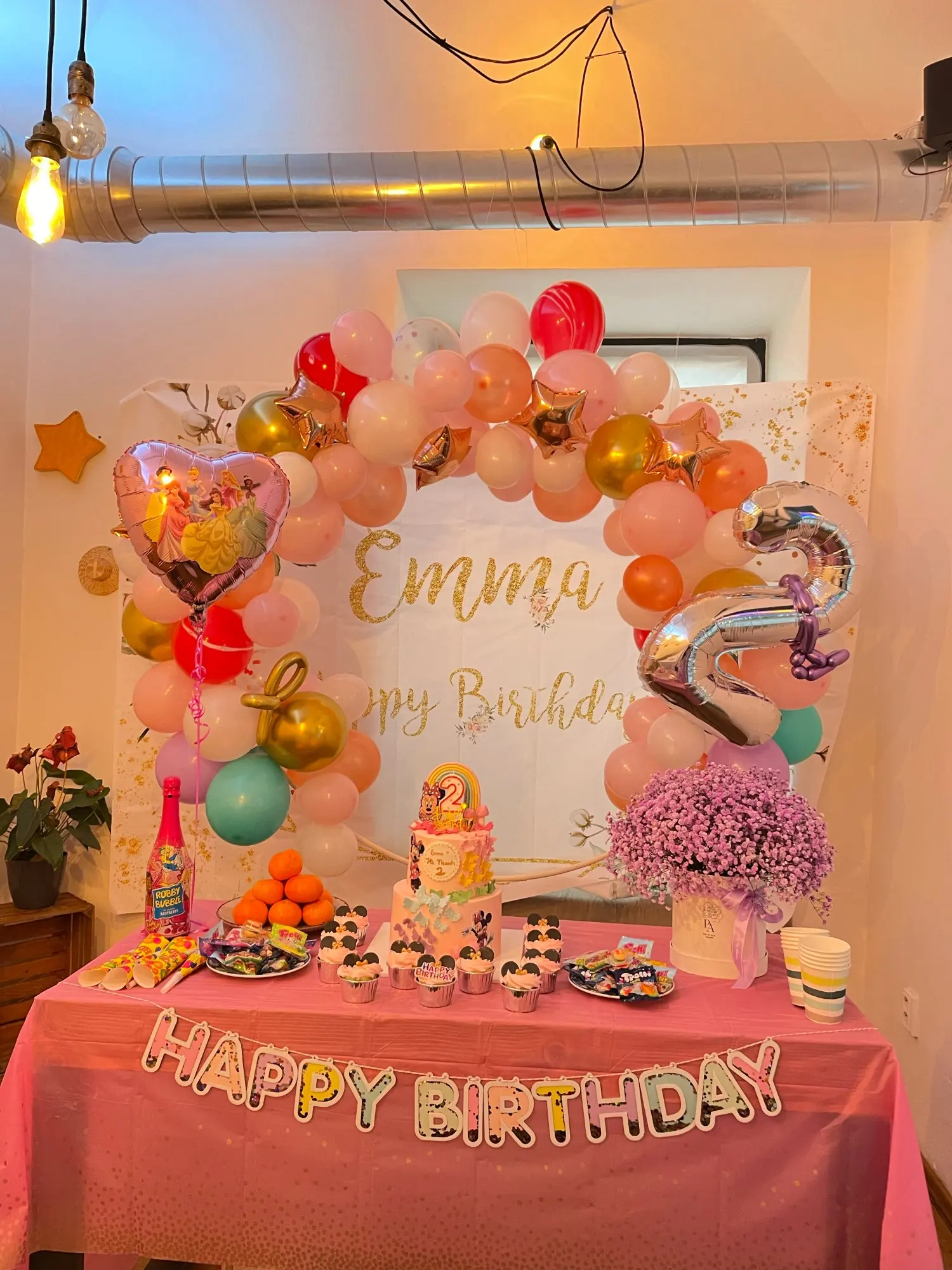 NOMBRE feliz cumpleaños personalizado telón de fondo rosa Floral decoración suministros sesión fotográfica punto dorado personalizar DIY suministros
