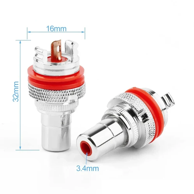 2Pcs RCA Connector Female Speaker Terminals Gold/Rhodium Plated Copper Socket Chassis CMC Connectors Audio Jack Adapter Plug