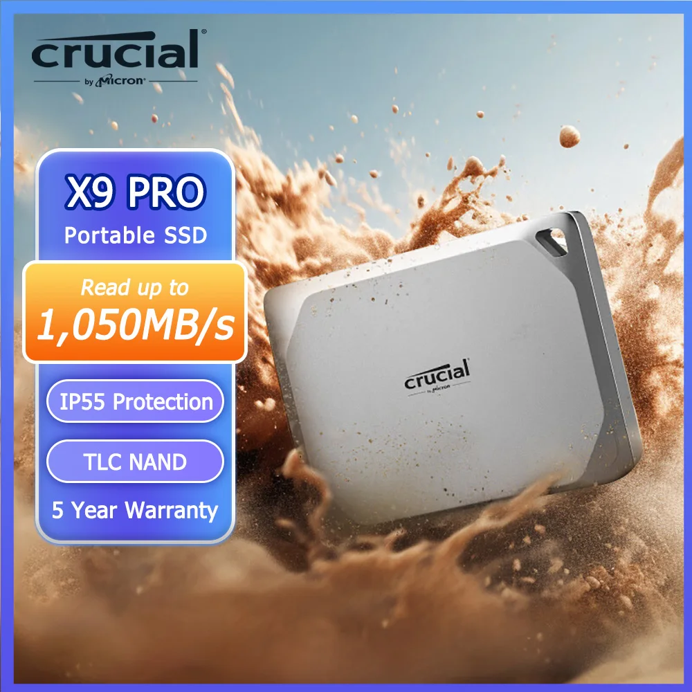 Crucial X9 Pro Portable SSD 1TB 2TB Up to 1050MB/s Read USB 3.2 External Solid State Drive for PC Mac with Mylio Photos+