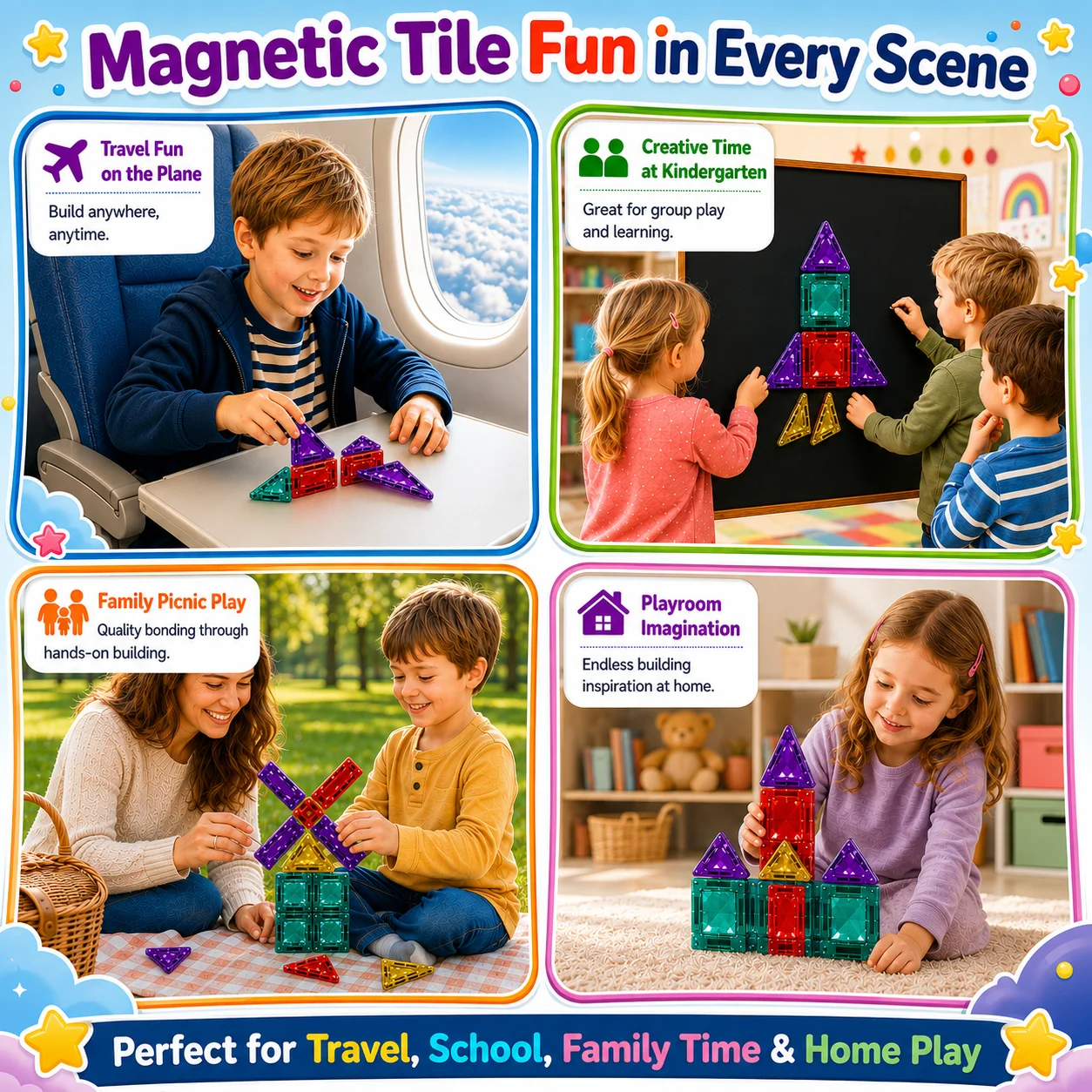 Magnetic Tiles Diamond‑Cut Surface Building Blocks STEM Magnet Construction STEM Montessori Sensory Toys for Children Boy Girl view 6