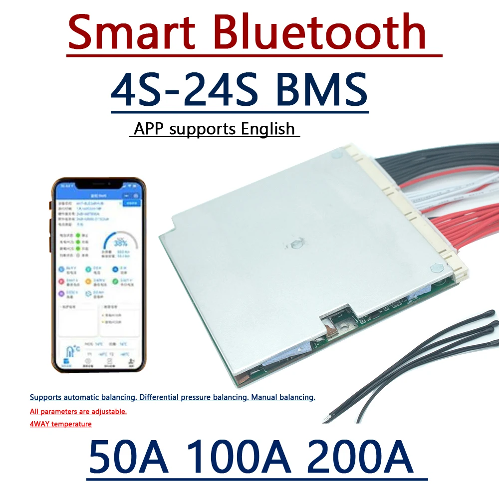 

Умная Bluetooth-карта памяти 10 ~ 24S BMS 100A 200A LifePo4, li-ion, литий-ионная, зеркальная, защитная плата 7S, 8S, 13S, 14S, 16S, 17S, 20S, 24 В, 48 В, 60 в