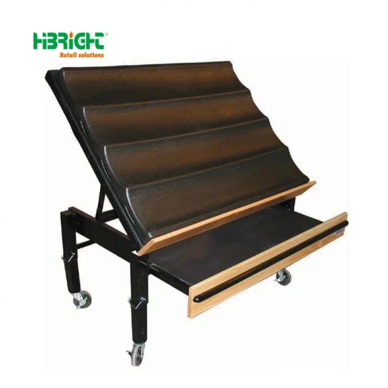 custom.Supermarket Vegetable Fruit Display Rack 4 Wheels Easy Movable with Wooden Basket Single-Sided Elegant Wooden Display Sta