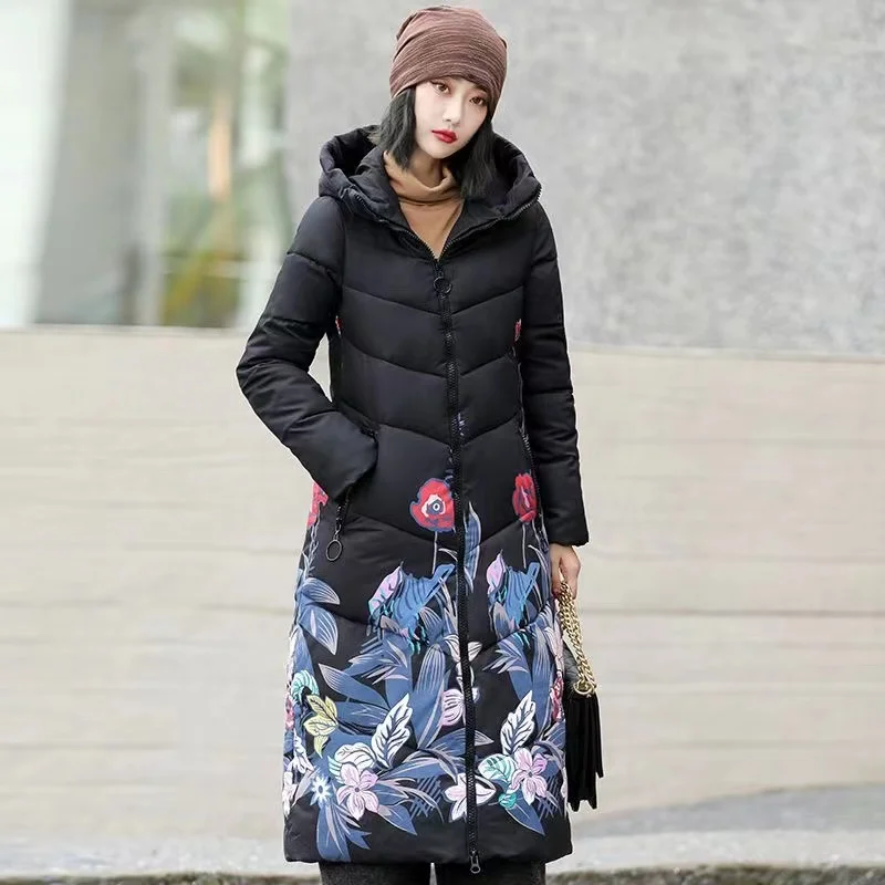 Chaqueta coreana larga con capucha para mujer, Parkas gruesas y cálidas, Abrigo acolchado holgado, ropa de nieve, invierno, 2024