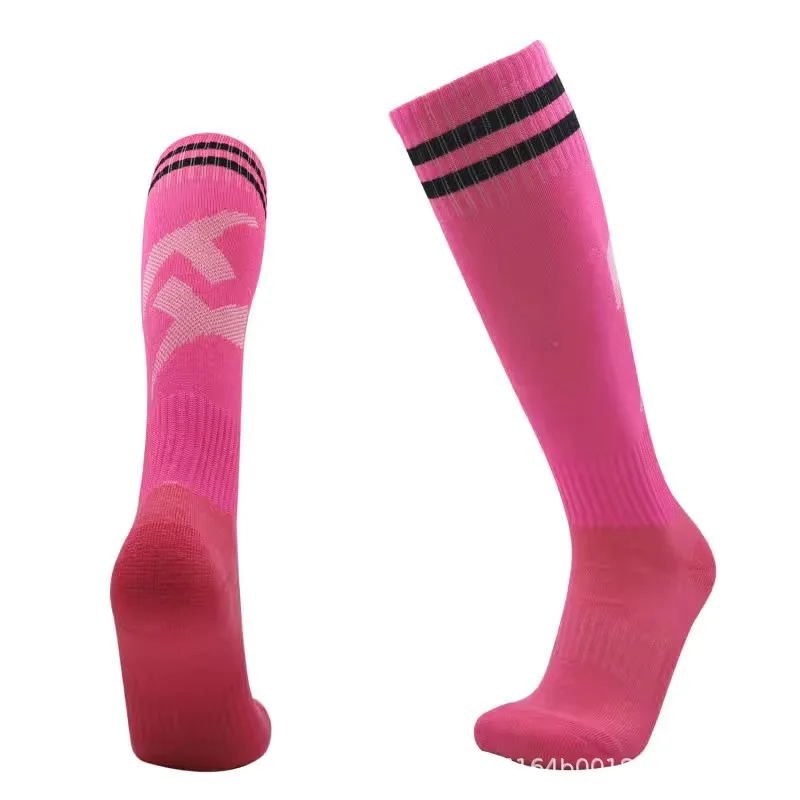 Long-tube thickened towel bottom football socks, adult sweat-absorbing and anti-slip sports socks, striped over-the-knee socks
