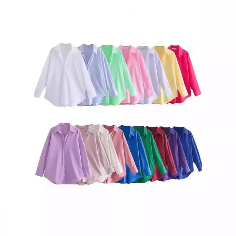 

2025Весна и осень, новая женская мода, городская повседневная многоцветная рубашка из поплина в европейском и американском стиле