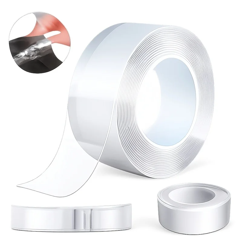 No Drilling Nano Double Sided Tape, Traceless Waterproof High Viscosity Transparent Acrylic Magic Mounting Adhesive Tape