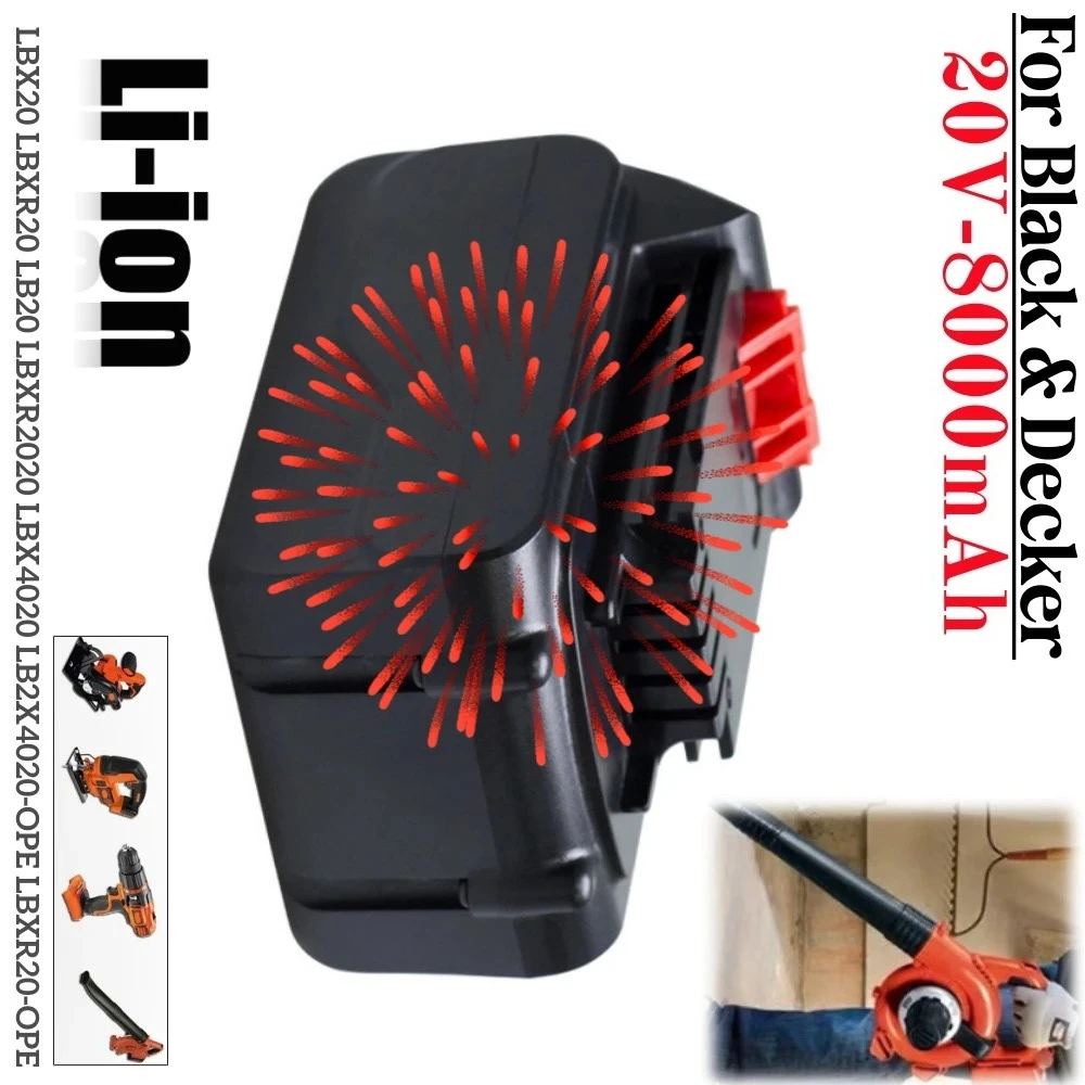 

Аккумулятор литий-ионный 20В 8000мАч, замена для Black&Decker LB20 LBX20 LBXR20, для электроинструментов