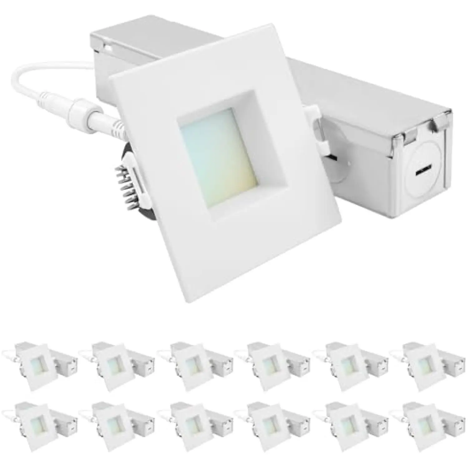 

2 Inch Square LED Recessed Ceiling Light with J-Box, 8W, 5CCT Selectable 2700K/3000K/3500K/4000K/5000K, 660 Lumens, Dimmable C