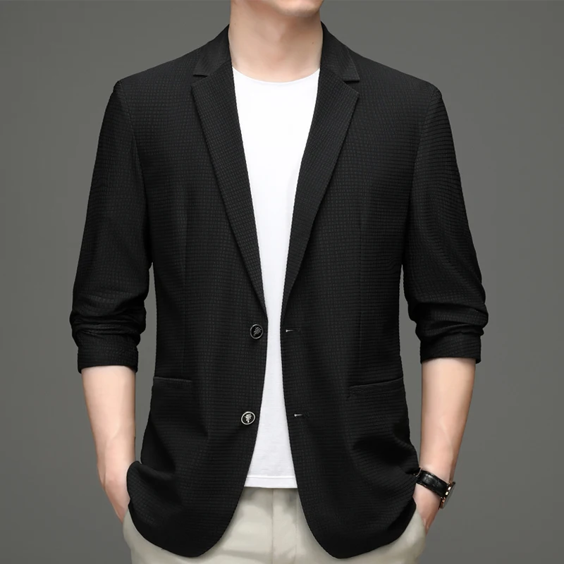 2024 Spring New Men\'s Suit Jacket Wrinkle Resistant Elastic Solid Color Fashion Handsome Thin Casual Trend Single Suit  M-4XL