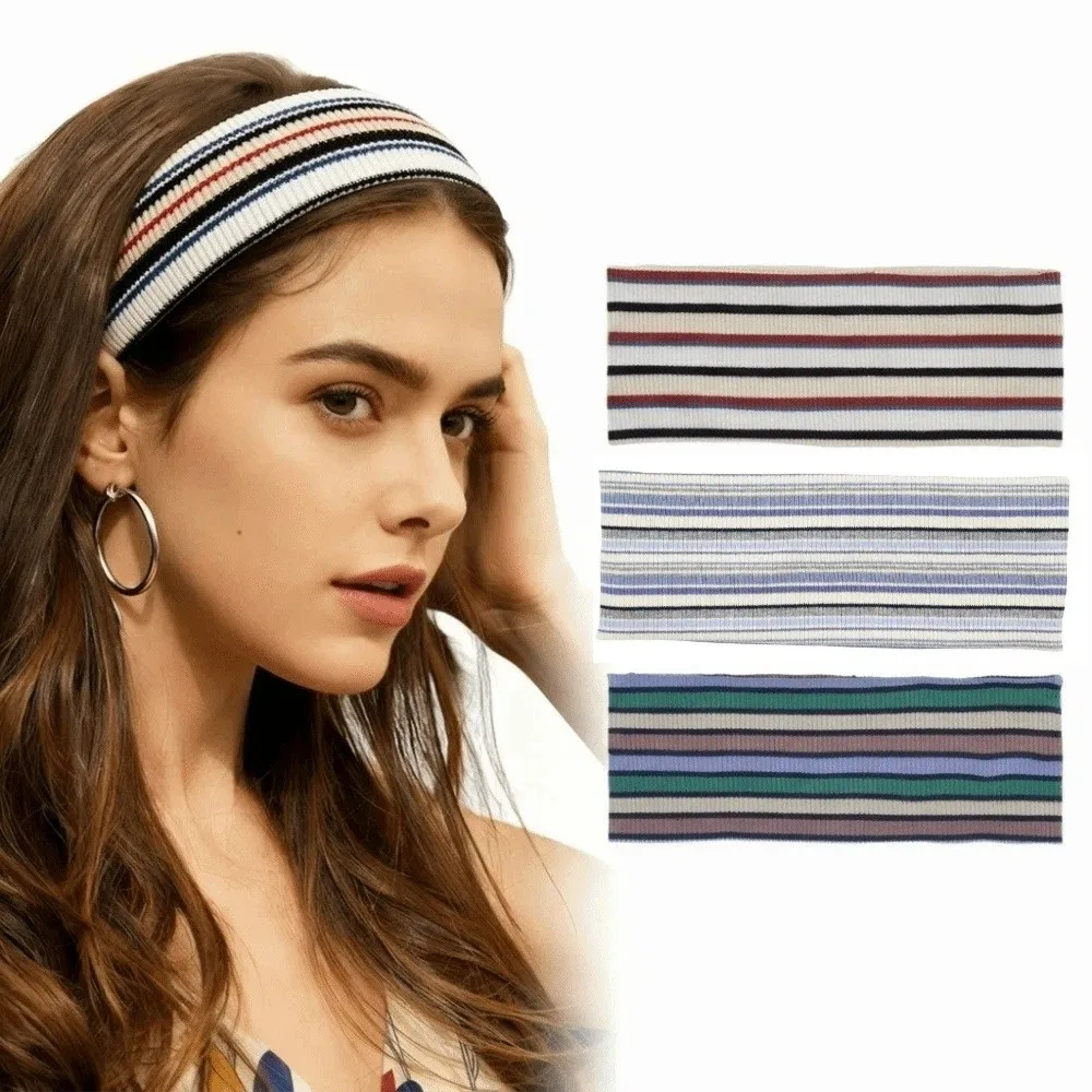 Vintage Elastic Striped Headband Wide Band Non Slip Sports Headwrap Breathable Wicking-absorbent Yoga Hairband Running