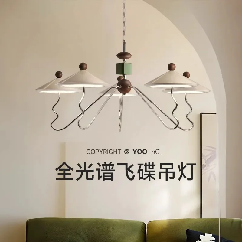 French Medieval Cream Chandelier Full Spectrum Eye Care Retro Pendant Light for Living Room Hallway Day Night Illumination