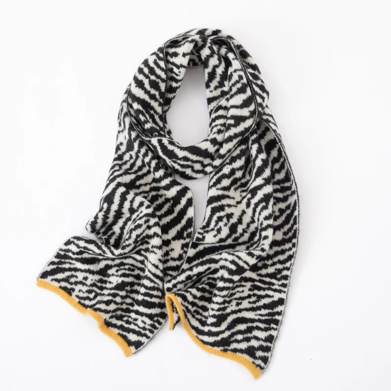 Women's 100% Pure Cashmere Scarf Versatile Zebra Pattern Color Block Warm Neck Shawl Comfortable Autumn New Alashan