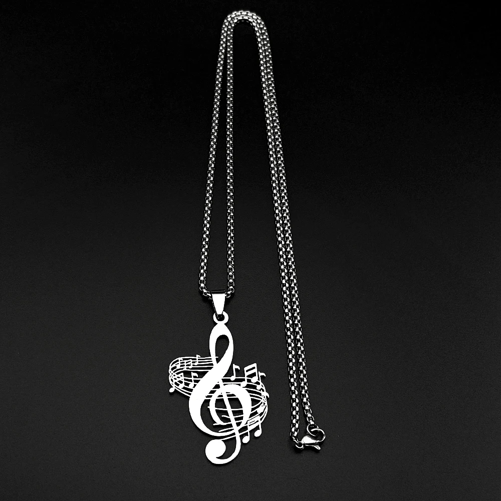 Gesangsschlüssel-Musiknoten-Anhänger-Halskette für Damen und Herren, goldfarben, Edelstahl, Rock-Charm, Musikliebhaber-Kette, Schmuckgeschenk – Detail 8