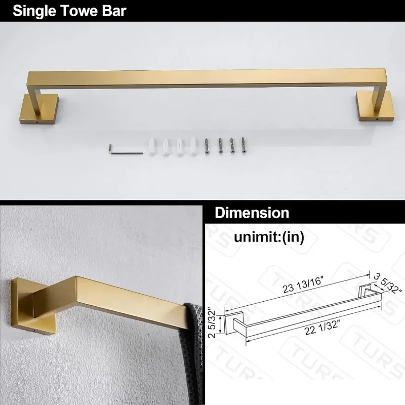 5-delige Badkameraccessoires Set Roestvrijstalen Geborsteld Goud Handdoekhouder Sets, Aan De Muur Gemonteerd