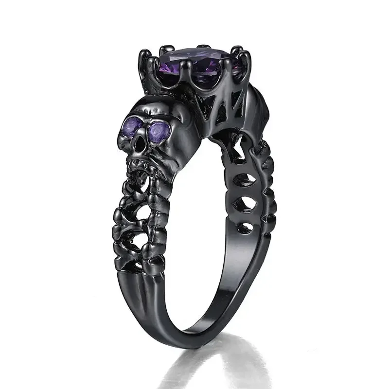 Vintage Purple Skull Women Rings Punk Hot Sale Zircon Copper Rings For Fashion Jewelry HipHop Party Wedding Gift Creative