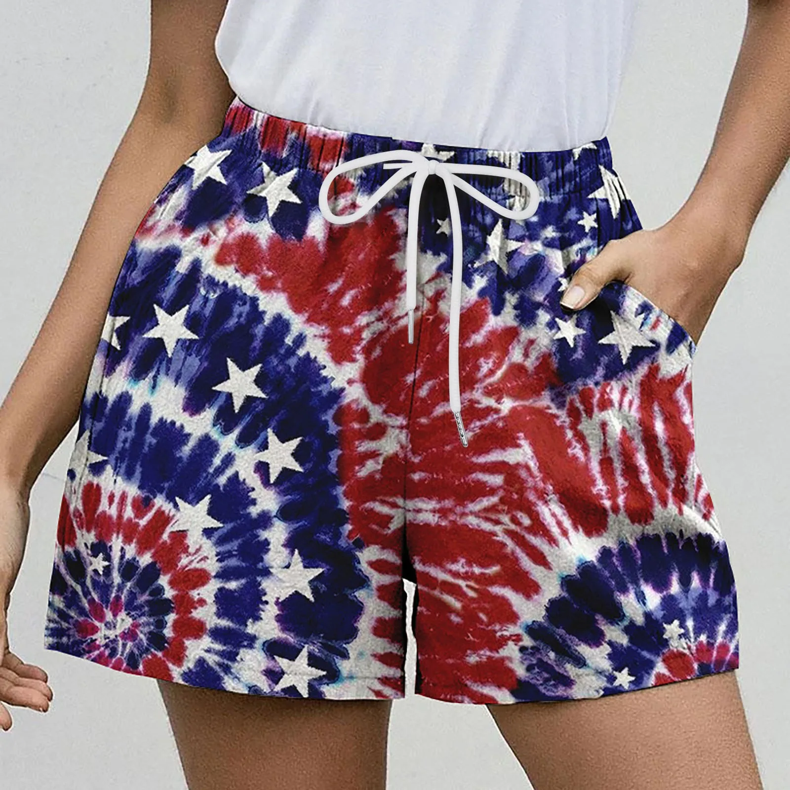 

Women American Flag Patterns Drawstring Shorts With Pocket Mini Short Pants Mujer Spring Summer Loose Independence Day Cortos