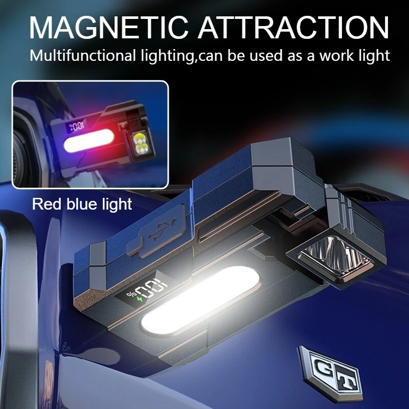 USB-C LED Flashlight Mini Pocket Torch with Metal Clip 90° 270° Adjustable Head & Built-in Battery Outdoor Emergency Work Light