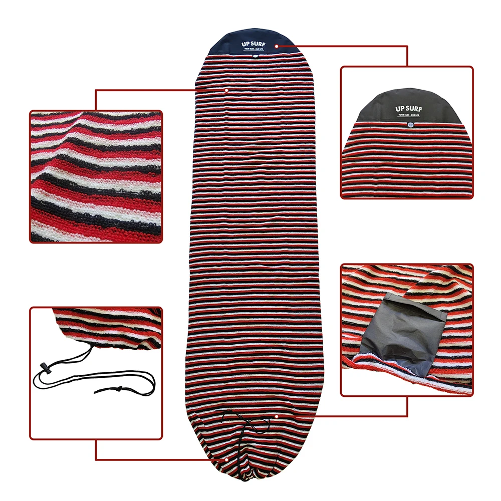 UP SURF surf sock multi-size Surfboard Protective Cover Black & Blue & Red & Whitepinstripe pattern Funboard Cover