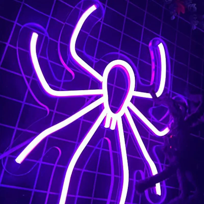 Halloween Spider Neon Sign Decor Purple LED Spider Shape Neon Wall Decor For Bedroom Bar Christmas Birthday Party Supply