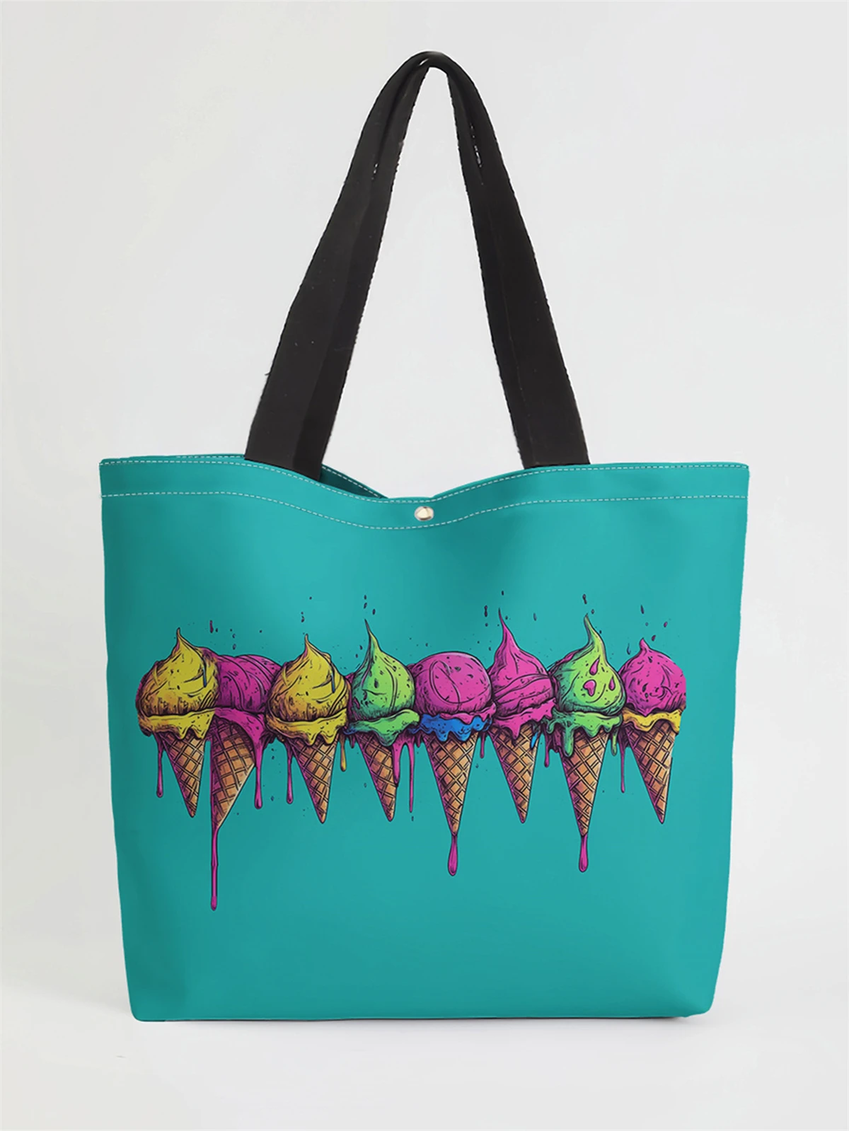

1pc， Ice cream patterned handbag, reusable fashionable handbag, multifunctional handbag, printed canvas shopping bag