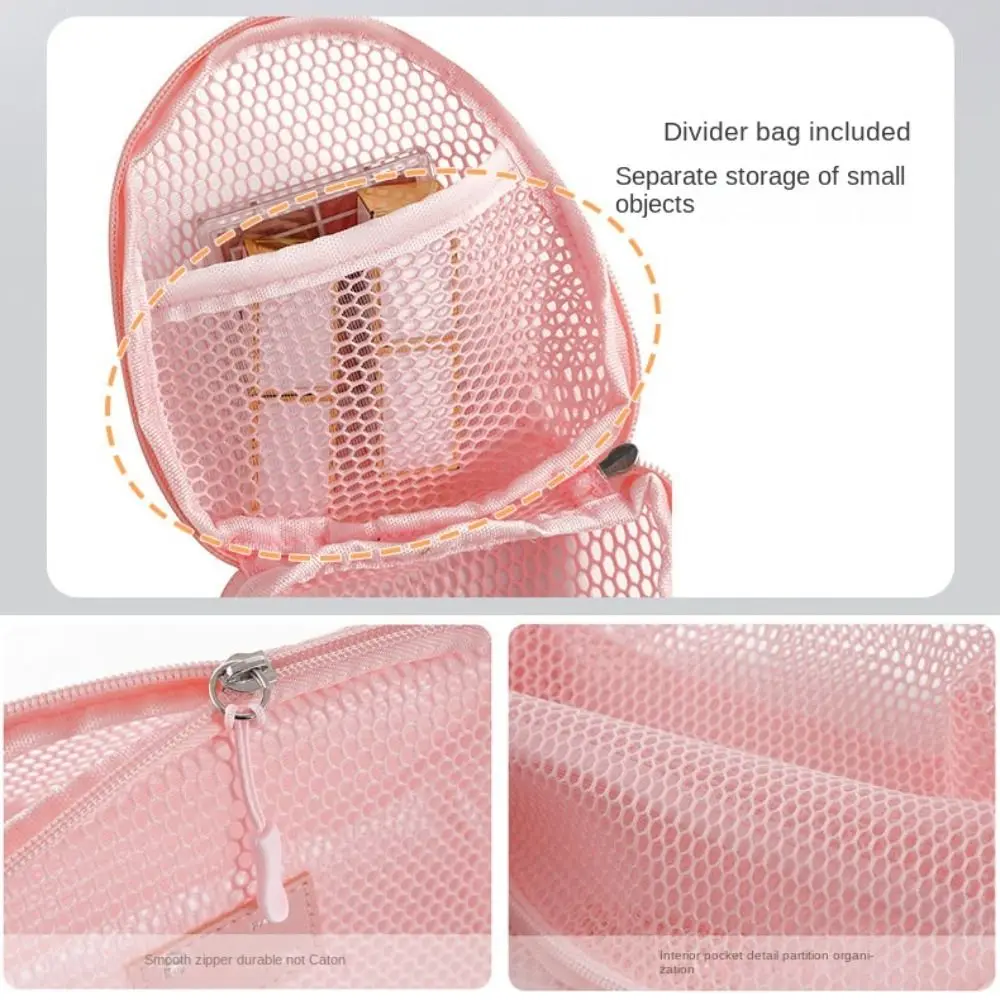 Borsa per cosmetici casual in nylon Borse per trucco in rete a rete portatili multiuso con borse per il lavaggio da toilette con cerniera da viaggio
