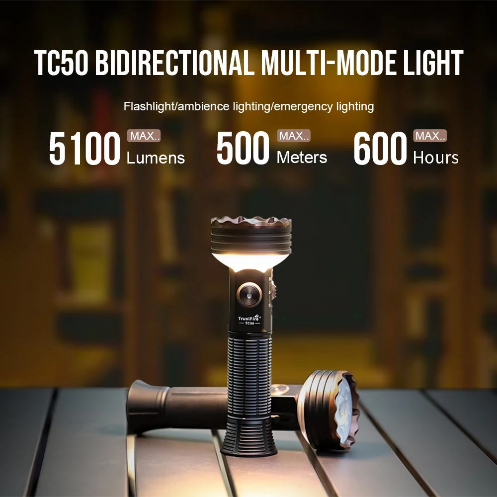TrustFire TC50 5100LM Multifunction LED Flashlight Magnetic Lantern Camping Light Rechargeable Waterproof IPX6 Power Bank USB-C Outdoor Hiking Emergency Tent Red Blue Light