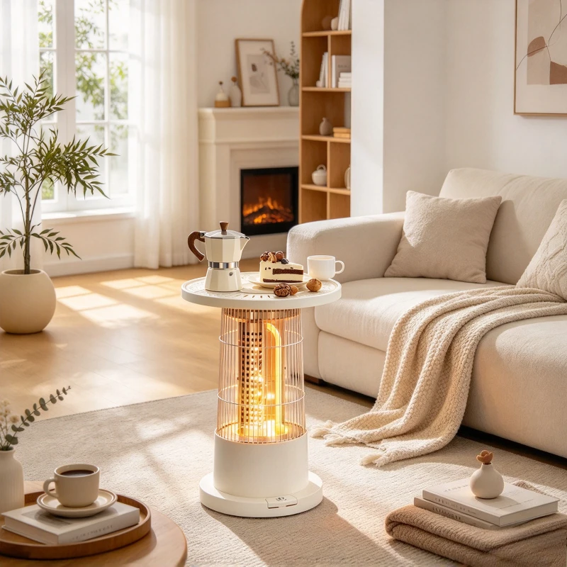 Infrared Space Heater Electric Heating Side Table Carbon Tube U Shaped Reflector 258mm Wide Base Auto Tip Over Shutoff for Home